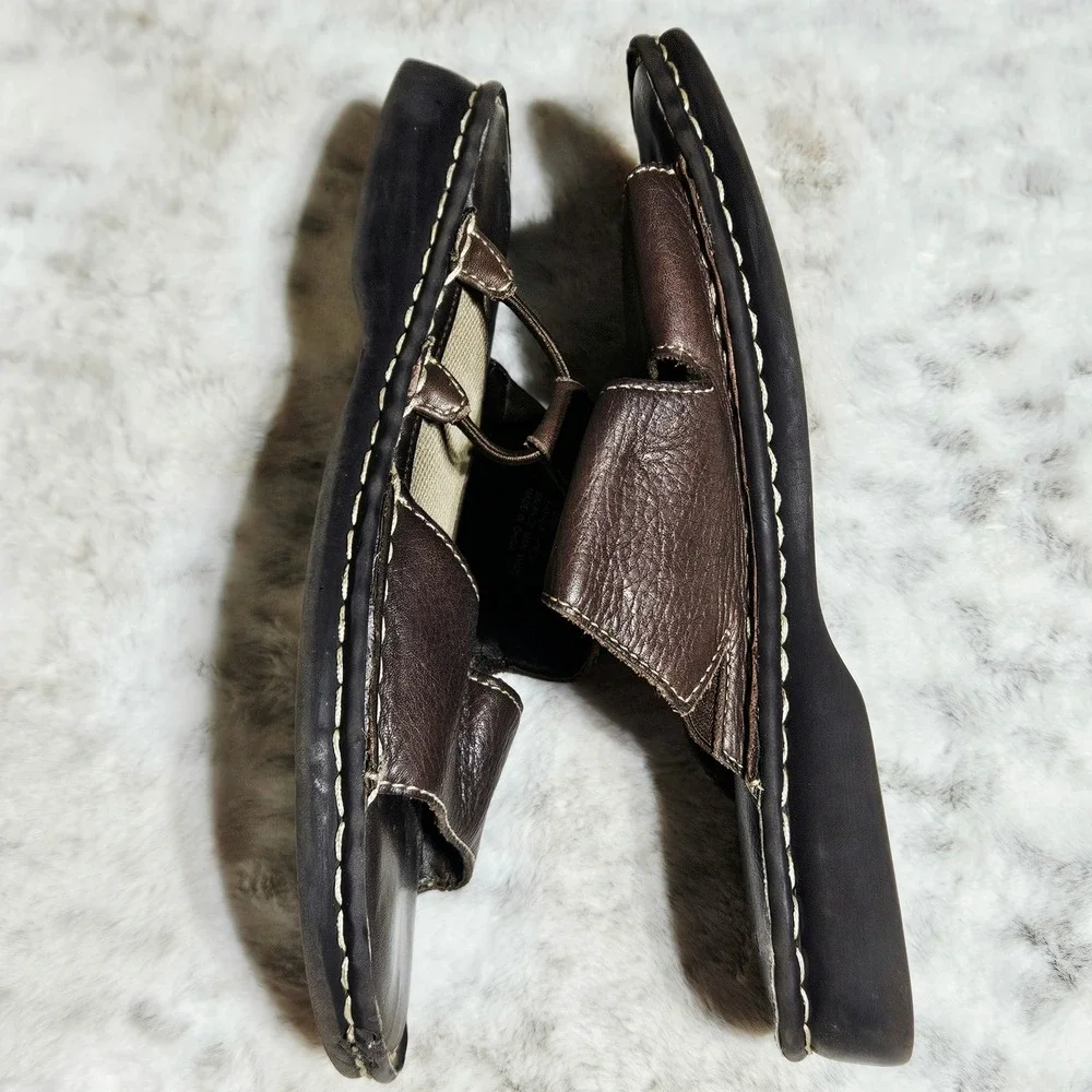 Dockers Brown Leather Loopie Slide Sandals 11M Contrast Stitch Casual Gorp Boho